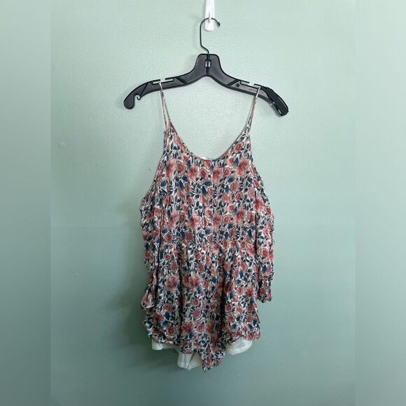 ASTR the Label Cold Shoulder Pink Blue Floral Boho Summer Romper SZ S - Picture 7 of 8